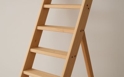 Close-up of a wooden loft ladder with natural wood texture